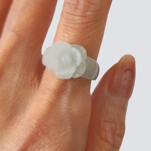 Rose Glass White Jade Ring